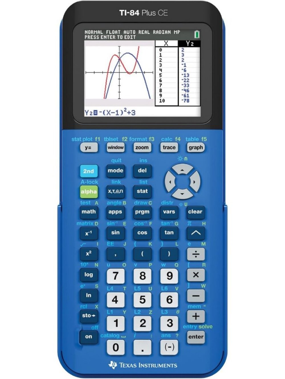Color Graphing Calculator TI-84 Plus CE - Bionic Blue, High-Resolution Display